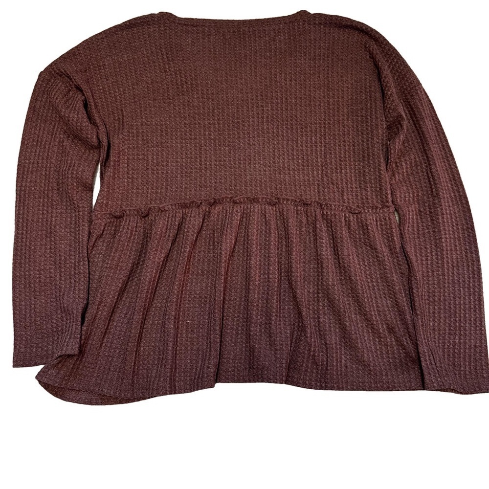 Lisa Robertson Brown Waffle Knit Top Size XS Peplum Long Sleeved V Neck NEW - Picture 11 of 13